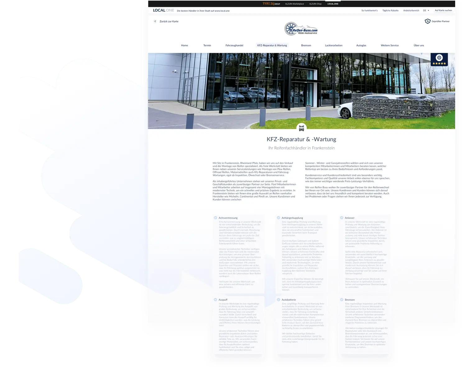 Une section du site web d'un détaillant présente des textes informatifs sur un service principal et ses sous-services offerts par le détaillant.