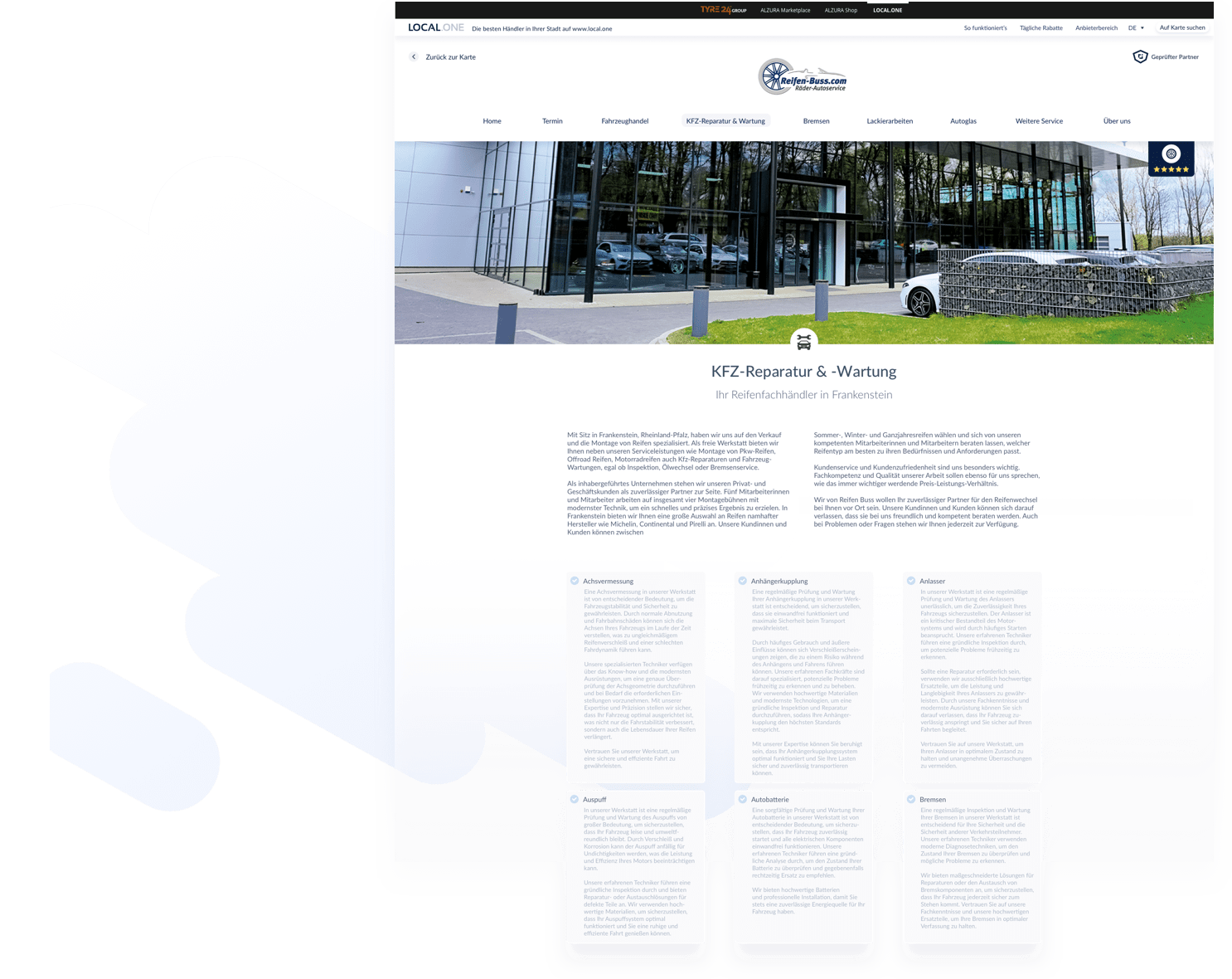 Une section du site web d'un détaillant présente des textes informatifs sur un service principal et ses sous-services offerts par le détaillant.